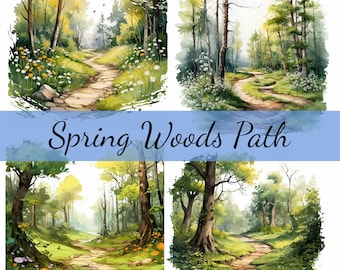 16 Spring Path In Woods Landscape Clipart Bundle, High-Quality JPG, Craft Art, Card Making, Clip Art, Digital Paper Craft, Scrapbooking