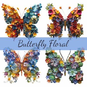 Pacote de 16 cliparts florais de flores de borboleta, 16 JPG de alta qualidade, arte artesanal, criação de cartões, clip art, artesanato em papel digital, scrapbooking