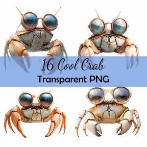 12 Crabs wit Sunglasses Folk Art Clipart Bundle Transparent PNG Download, Card, Clip Art, Digital Paper Craft, Scrapbooking Cartoon