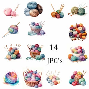 14 Stricken, Häkeln und Garn, Clipart-Bundle, hochwertige JPG-Dateien, Handwerkskunst, Kartenherstellung, Clip Art, digitales Papiermodell, Scrapbooking, Wandkunst