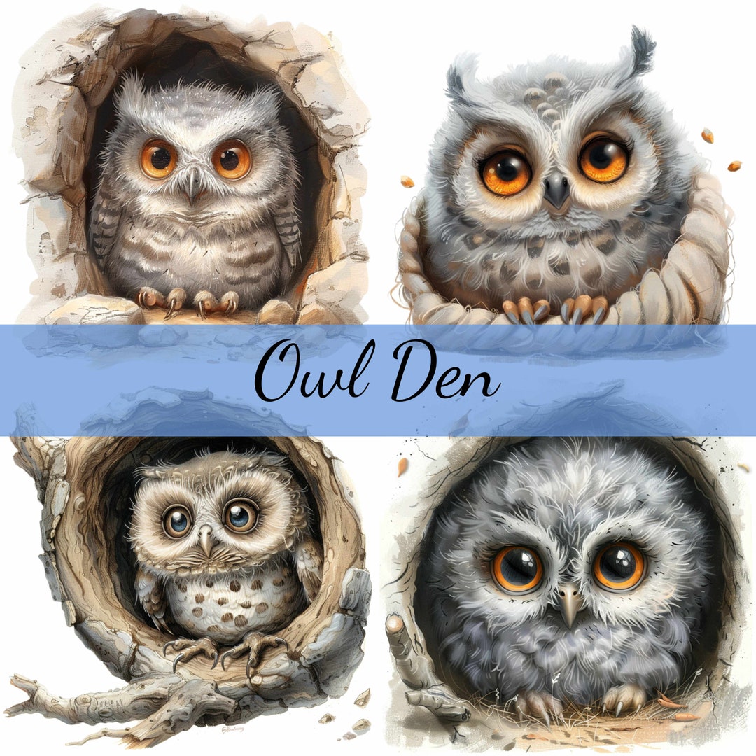 15 Owl in a Tree Hole Den Clipart Bundle, 15 High-quality JPG, Craft ...