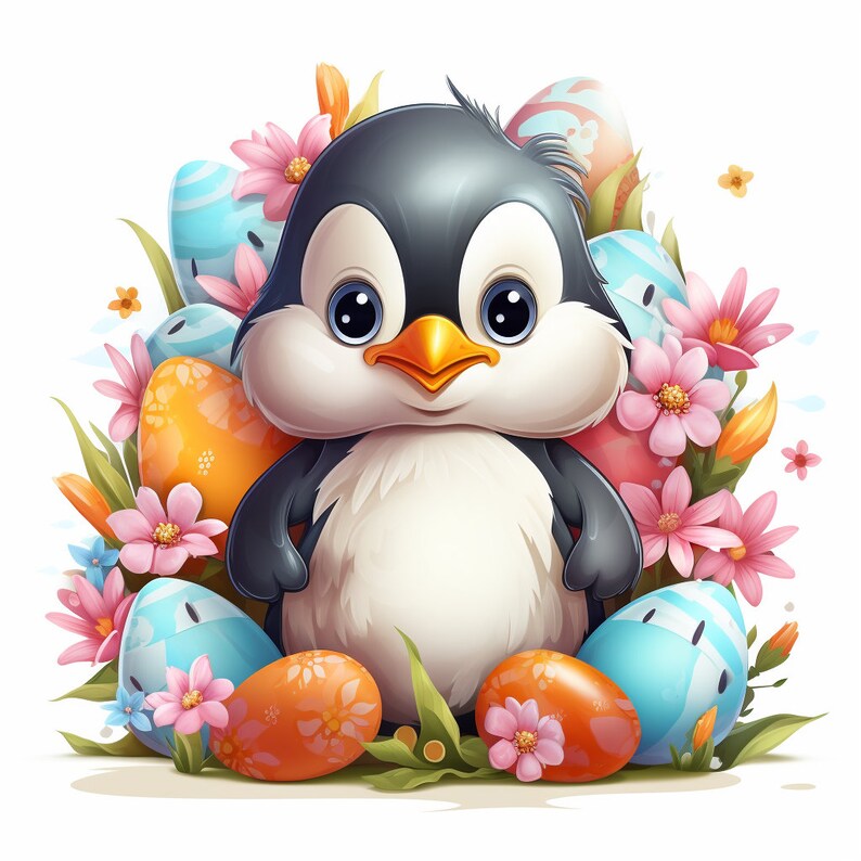 Easter Penguin W Easter Eggs Clipart Bundle, High-quality JPG, Craft ...