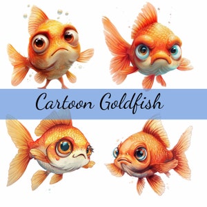 16 Cute Quirky Cartoon Goldfish Fish Clipart Bundle, 16 High-Quality JPG, Craft Art, Card Making, Clip Art, Digital Paper Craft Scrapbooking