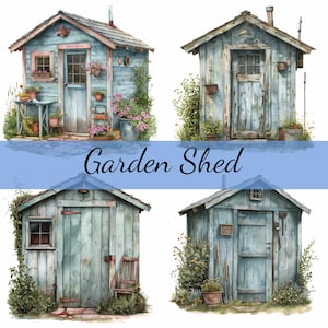 16 Gartenschuppen Clipart Bundle, 16 hochwertige JPG, Craft Art, Kartenherstellung, Clip Art, Digitales Papiermodell, Scrapbooking
