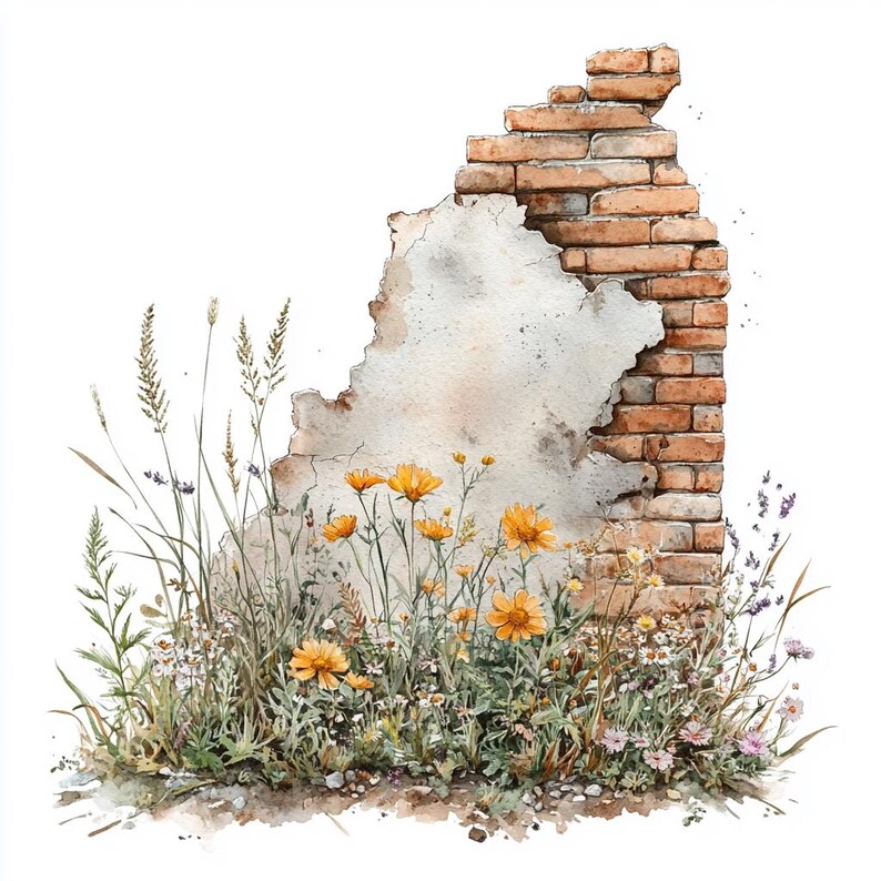 Folk Art Crumbling Brick Wall Clipart Bundle 12 Transparent PNG