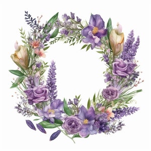 14 Purple Lavender Flower Wreath Clipart Bundle, 14 High-Quality JPG, Nursery Art, Card Making, Clip Art, Digital Paper Craft, Wreath JPG