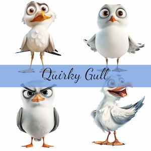 Paquete de 16 imágenes prediseñadas de gaviotas, adorables y peculiares, 16 archivos JPG de alta calidad, manualidades, creación de tarjetas, imágenes prediseñadas, manualidades con papel digital, dibujos animados