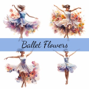 14 ballerine di danza classica con fiori danzanti Clipart Bundle, JPG di alta qualità, artigianato, creazione di biglietti, Clip Art, artigianato di carta digitale, scrapbooking