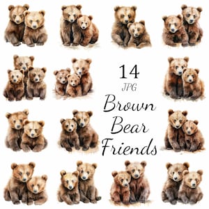 14 Brown Bear with Friends Clipart Bundle, High-Quality JPG, Nursery Art, Card Making, Clip Art, Digital Paper Craft, Scrapbooking, Wall Art