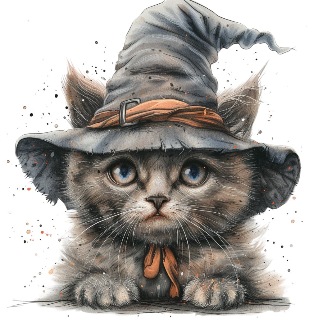 16 Cat With a Witch Hat Clipart Bundle, 16 High-quality JPG, Craft Art ...