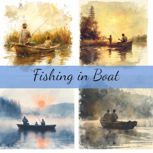 16 Clipart di papà e figlio che pescano in una barca, 16 JPG di alta qualità, artigianato, creazione di biglietti, clipart, artigianato di carta digitale, scrapbooking