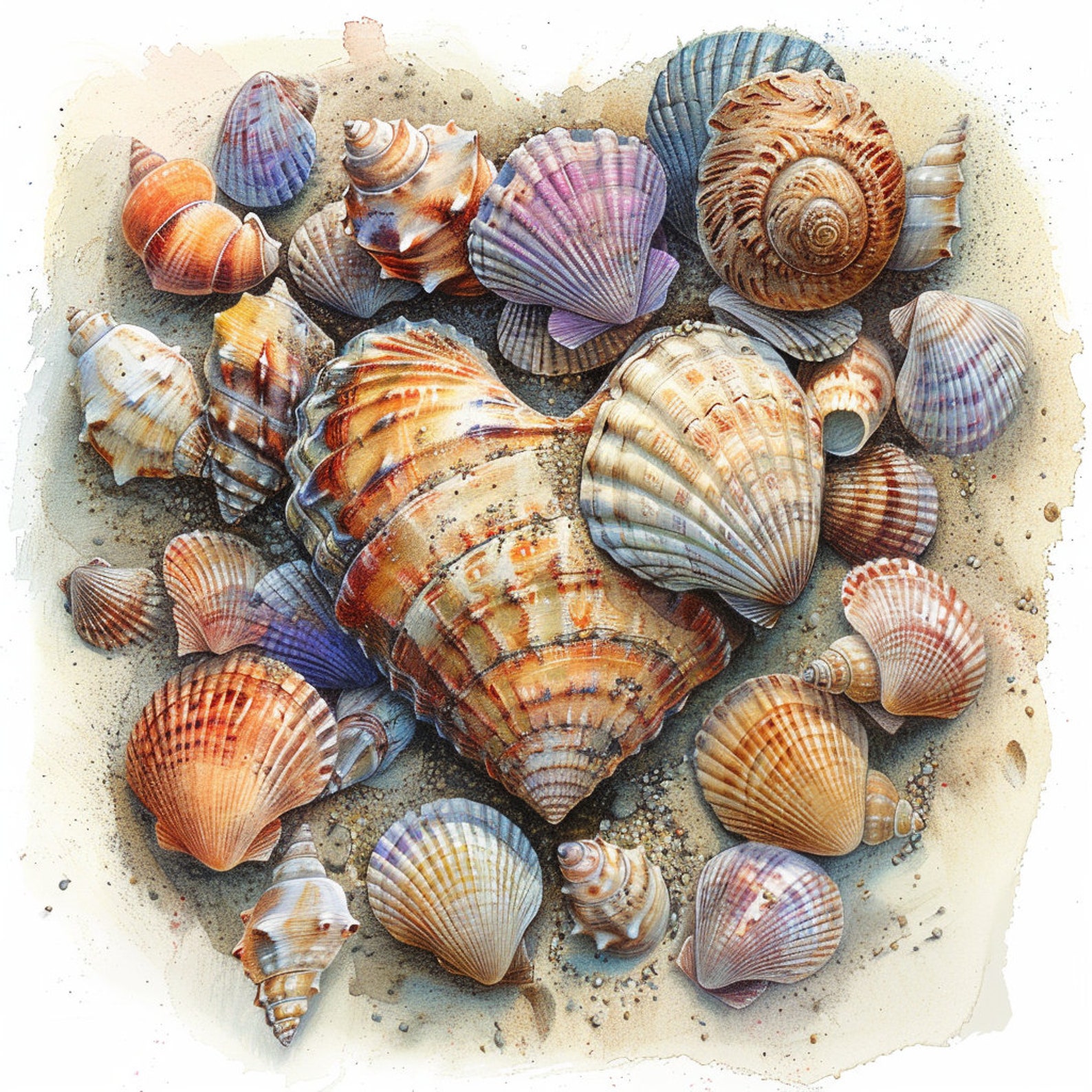 Shell Heart Transparent Background 16 Shell Hearts on the Beach Clipart Bundle, 16 High-quality JPG, Craft ...