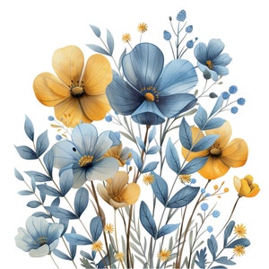 Abstract Blue and Yellow Flowers Clipart Bundle, 16 High-quality JPG ...