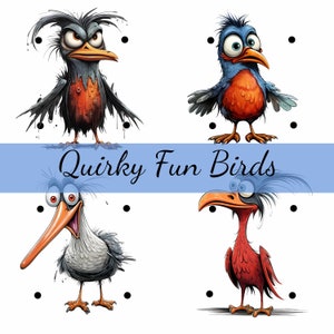16 Quirky Funny Birds 2 Clipart Bundle, Transparent PNG, Card Making, Clip Art, Paper Craft, Scrapbooking, Wall Art, Nursery Art, Cartoon