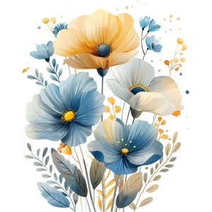 Abstract Blue and Yellow Flowers Clipart Bundle, 16 High-quality JPG ...