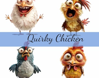 16 Quirky Chicken Cute Adorable Sassy Clipart Bundle, 16 High-Quality JPG, Craft Art, Card Making, Clip Art, Digital Paper Craft, Cartoon
