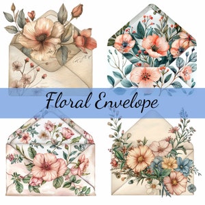 Paquete de 16 imágenes prediseñadas con letras románticas y sobres florales, 16 archivos JPG de alta calidad, manualidades, creación de tarjetas, imágenes prediseñadas, manualidades con papel digital, álbumes de recortes