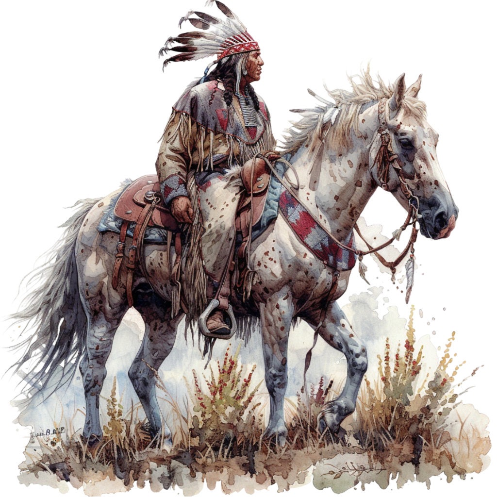 ネイティブアメリカン➳インディアンスカル➳タペストリー✨ 馬に乗ったネイティブアメリカンインディアンのクリップアート 14 点