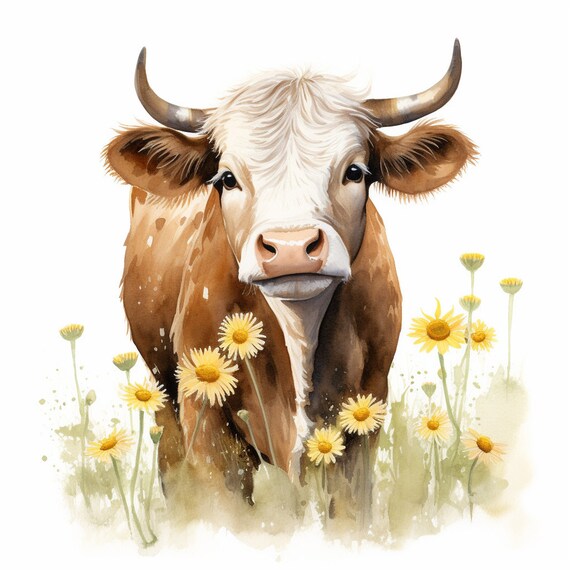 14 Young Cow Calf Clipart Bundle, High-quality JPG, Nursery
