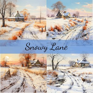 Lot de 16 cliparts maison de campagne Snowy Lane, JPG de haute qualité, création artistique, fabrication de cartes, clipart, créations numériques sur papier, scrapbooking