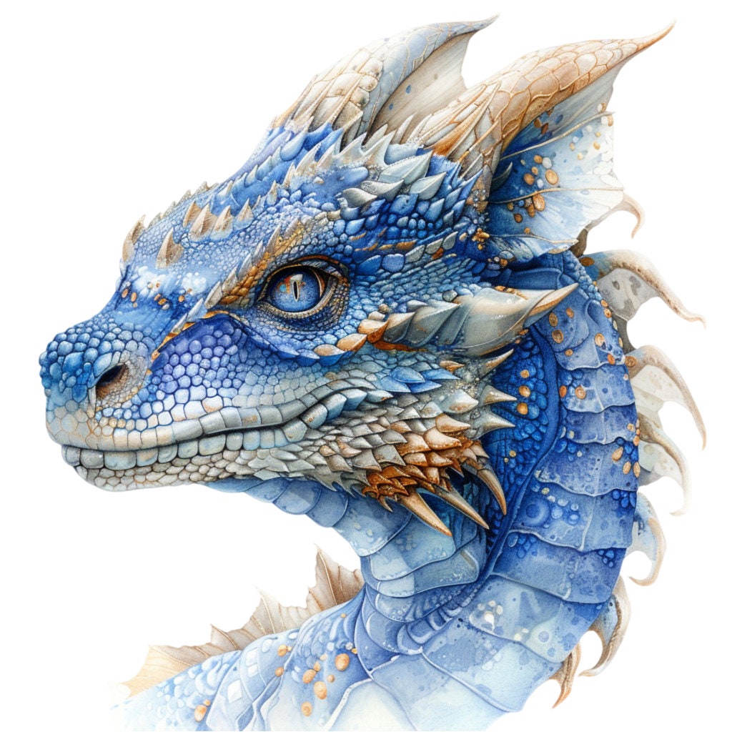 Blue and Gold Dragon Clipart Bundle, 16 High-quality JPG, Craft Art ...