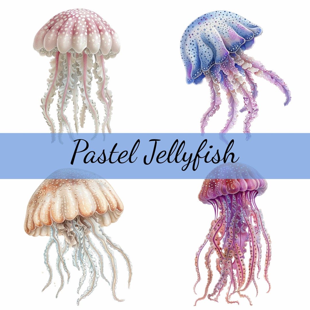 16 Cute Pastel Jellyfish Clipart Bundle, 16 High-quality JPG, Craft Art ...