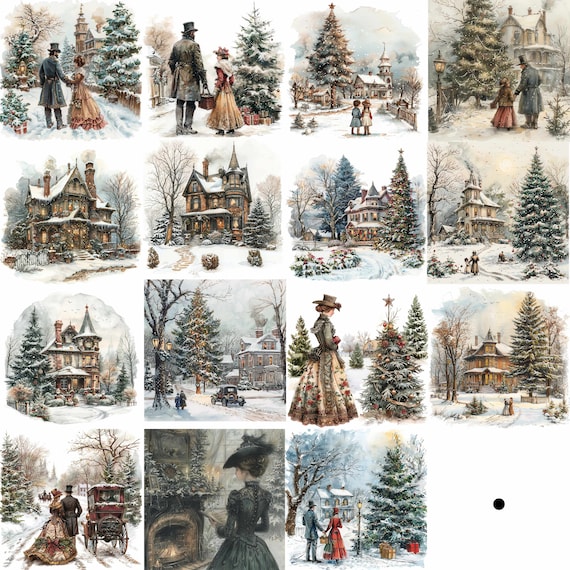 15 Victorian Christmas Time Clipart Bundle, 15 High-quality