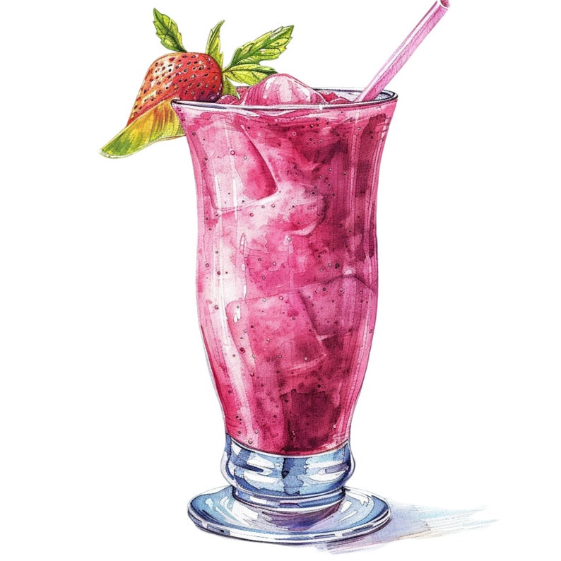 Strawberry Daiquiri Drink Clipart Bundle, 16 Highquality JPG, Craft