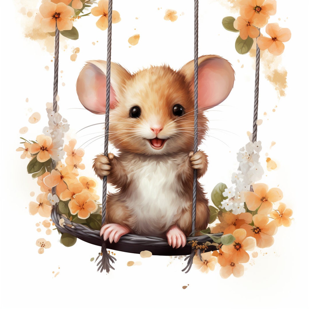 Mouse on Swing With Spring Flowers Clipart Bundle, High-quality JPG ...