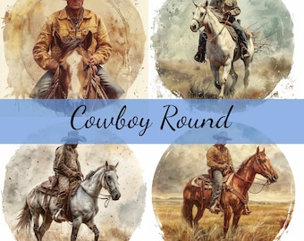 15 Vintage Cowboy Round Clipart Bundle, 15 High-Quality JPG, Craft Art, Card Making, Clip Art, Digital Paper Craft, Scrapbooking