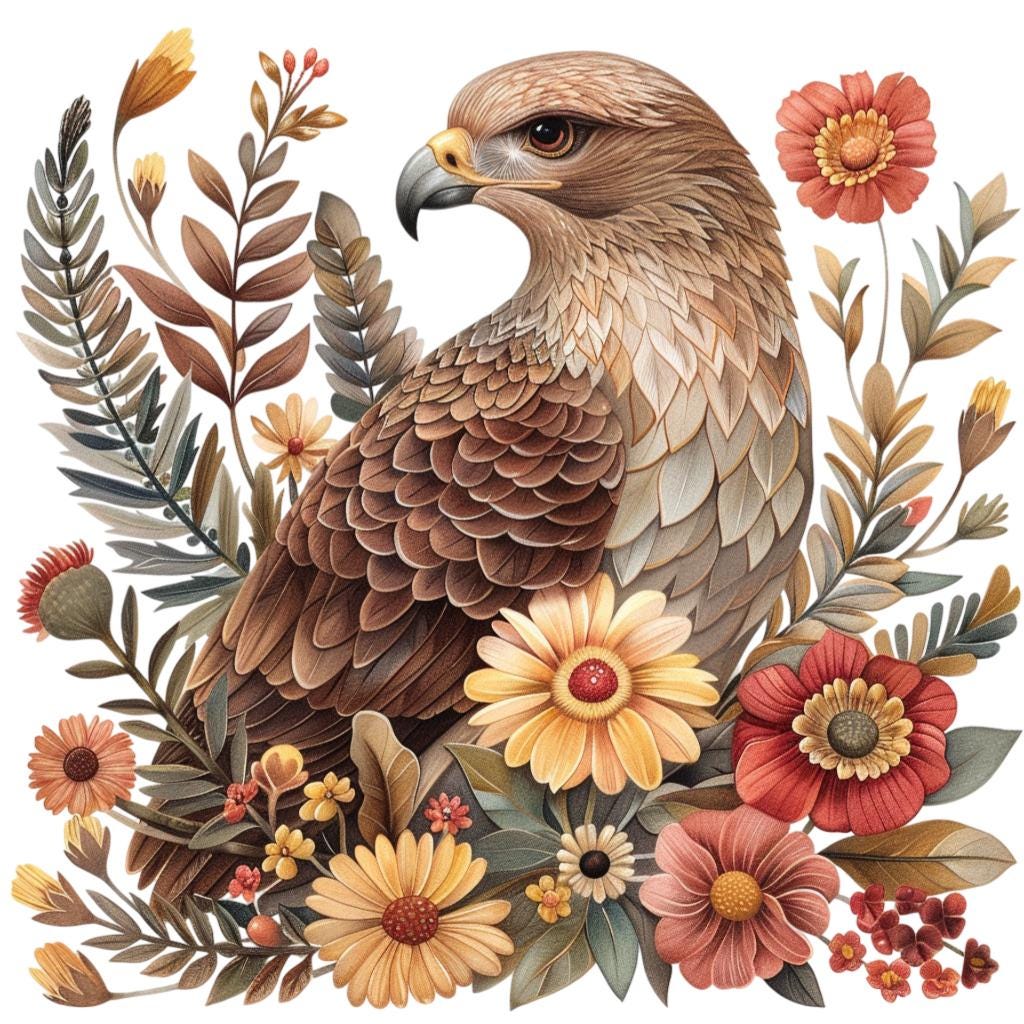 Folk Art Eagle in Flowers Clipart Bundle, 12 Transparent PNG Download ...