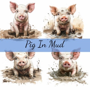 16 Pig in Mud Puddle Clipart Bundle, 16 High-Quality JPG, Craft Art, Card Making, Clip Art, Digital Paper Craft, Scrapbooking