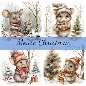 16 bosmuis en kerstboom clipartbundel, 16 hoogwaardige JPG, Craft Art, kaarten maken, Clip Art, Digital Paper Craft, scrapbooking