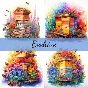 14 Honey Bee Hive clipartbundel, hoogwaardige JPG, ambachtelijke kunst, kaarten maken, illustraties, digitale papierkunst, scrapbooking