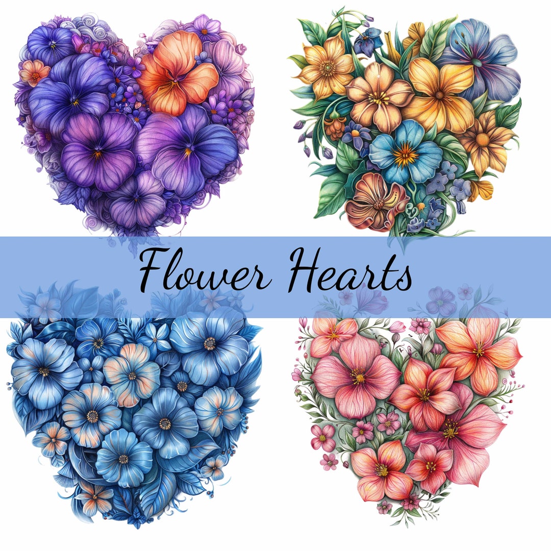16 Hearts Made of Flowers Clipart Bundle, 16 High-quality JPG, Craft ...