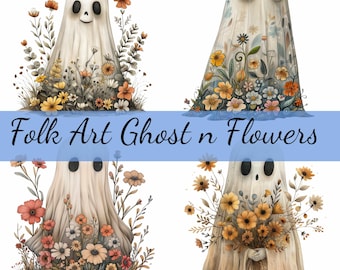 Cute Folk Art Ghost Clipart Bundle, 16 High-Quality JPG, Craft Art, Card Making, Clip Art, Digital Paper Craft, Scrapbooking