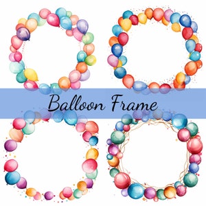 15 Bunte Ballon-Kränze-Clipart-Bundle, hochwertige JPG, Craft Art Card Making, Clip Art, Digital Paper Craft, Scrapbooking Runder Rahmen