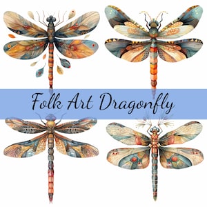 Lot de 16 cliparts d'art populaire libellule, 16 fichiers JPG de haute qualité, création artistique, fabrication de cartes, clipart, créations numériques sur papier, scrapbooking