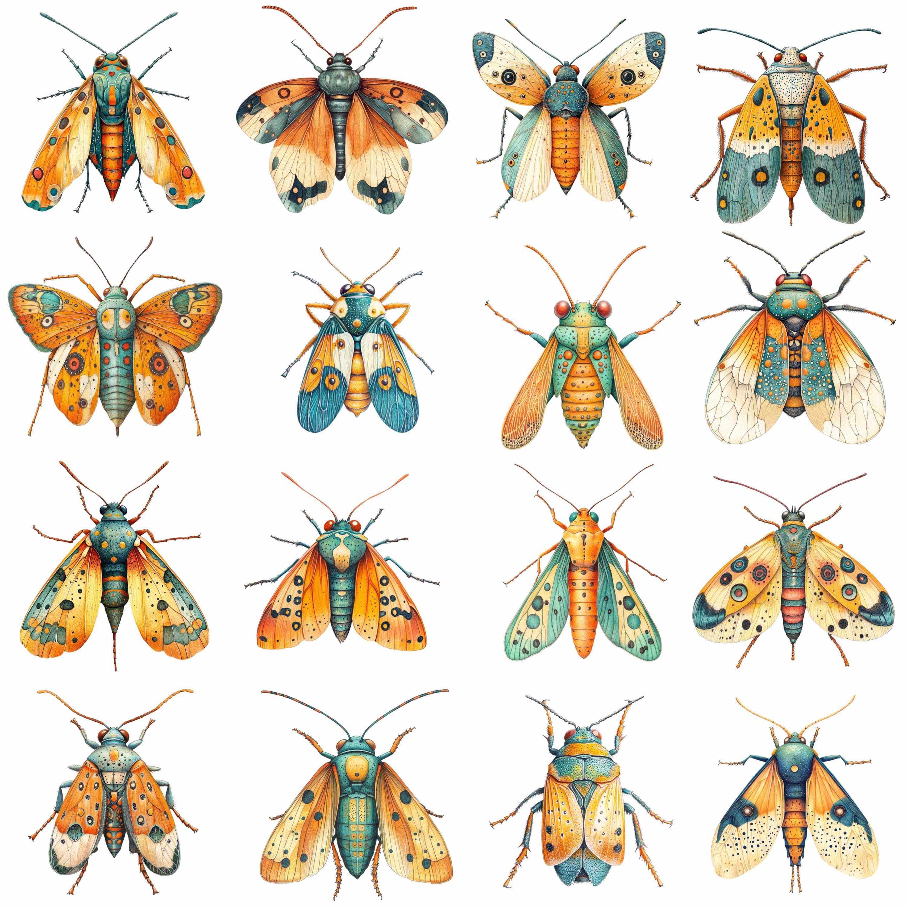 Teal Insects 16 Orange and Teal Blue Insect Clipart Bundle, High-quality JPG, Craft ...