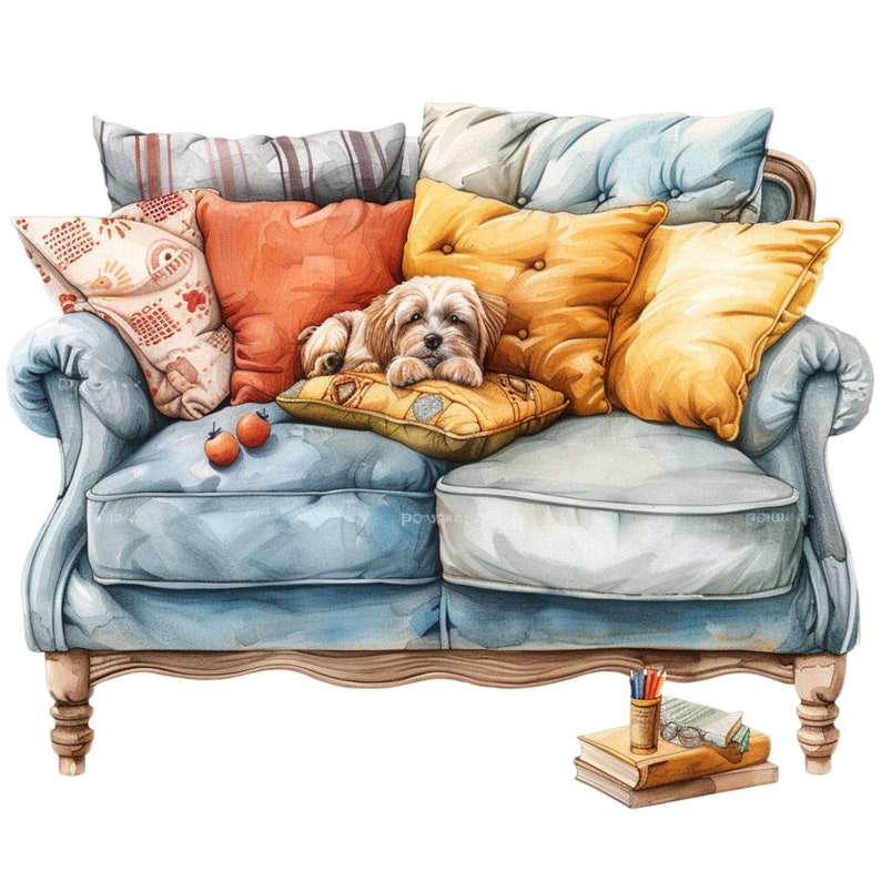 Dog on a Couch Clipart Bundle, 15 Highquality JPG, Craft Art, Card