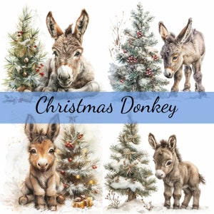 15 Weihnachten Esel Clipart-Bundle, 15 hochwertige JPG, Craft Art, Kartenherstellung, Clip Art, Digital Paper Craft, Scrapbooking