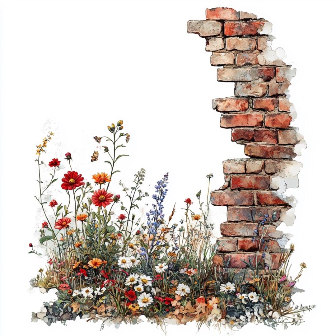 Folk Art Crumbling Brick Wall Clipart Bundle 12 Transparent PNG