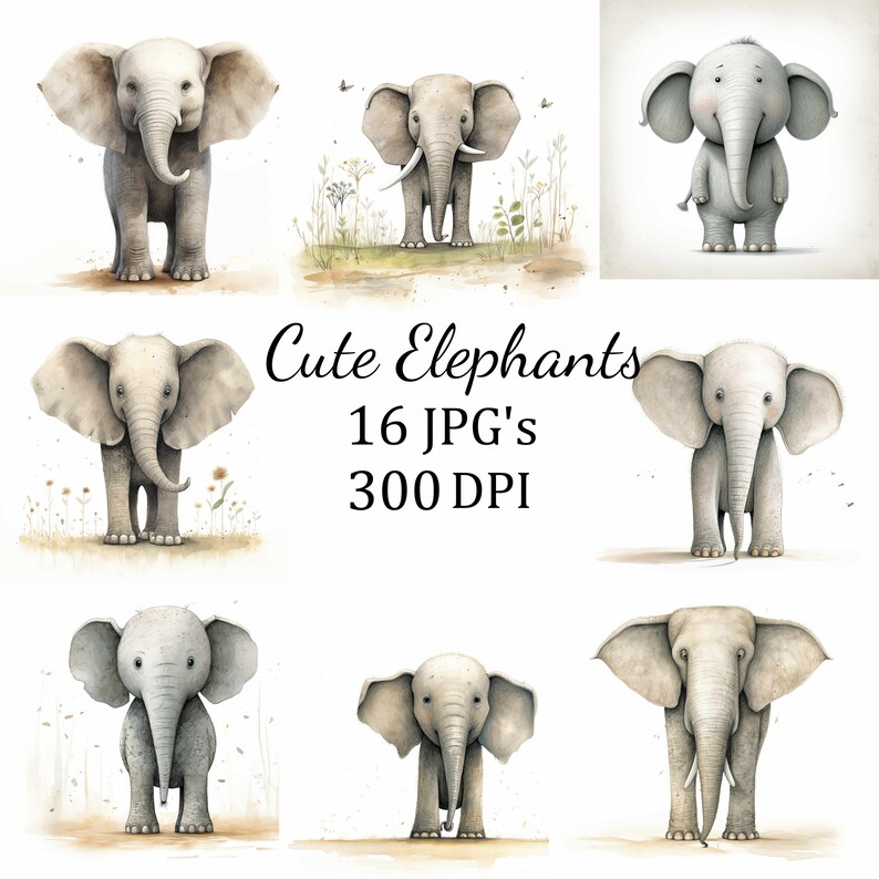 17 Funny Cute Elephants Clipart Bundle, JPG, Card Making, Clip Art ...