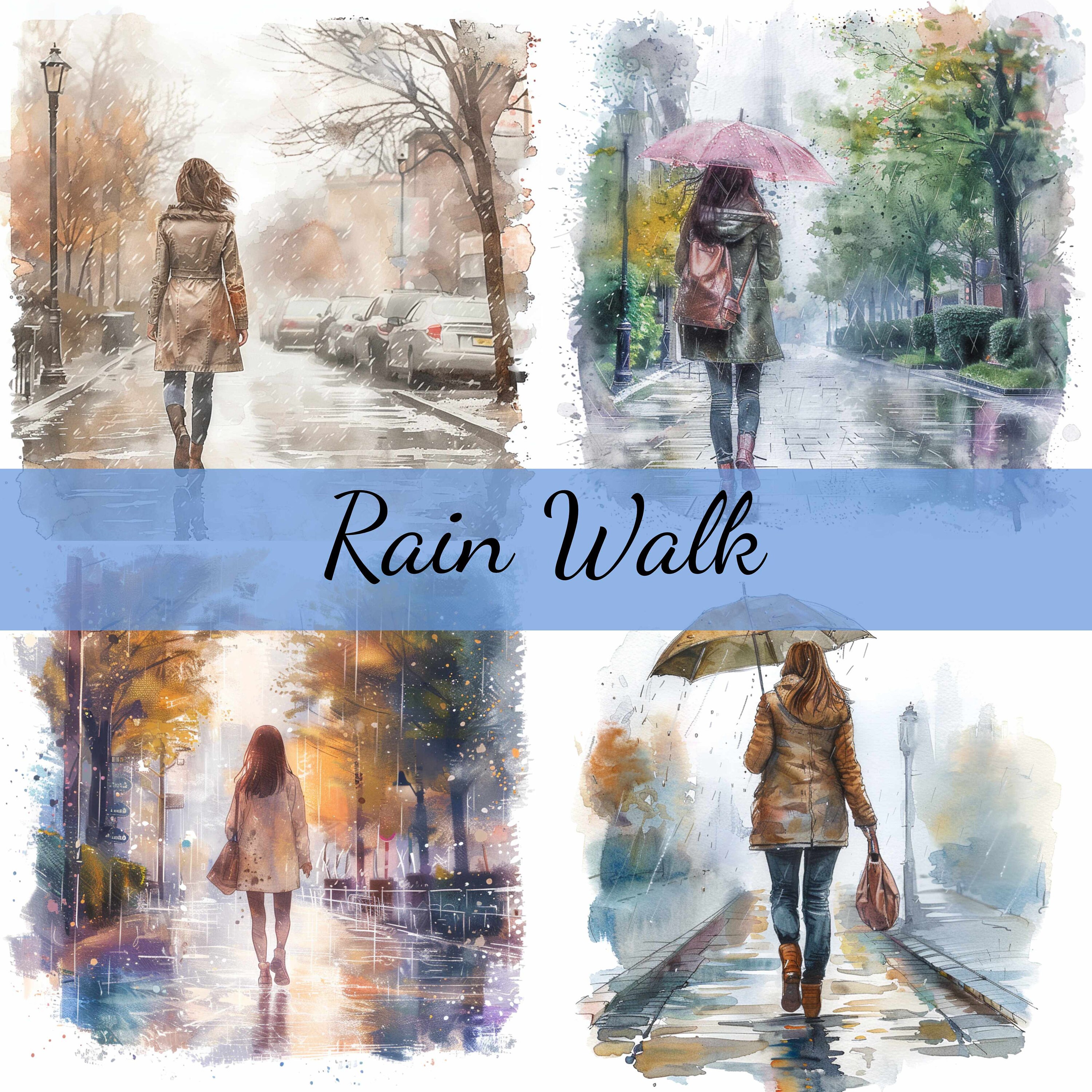 Walking in rain art - Etsy Österreich, image size:3000x3000