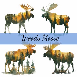 15 elanden dubbele belichting bossen binnen clipartbundel, hoogwaardige JPG, ambachtelijke kunst, kaarten maken, illustraties, digitale papierkunst, scrapbooking