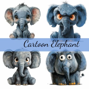 16 Cute Quirky Cartoon Elephant Clipart Bundle, 16 High-Quality JPG, Craft Art, Card Making, Clip Art, Digital Paper Craft, Scrapbooking