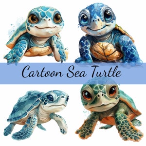 16 Cute Quirky Cartoon Sea Turtle Clipart Bundle, 16 High-Quality JPG, Craft Art, Card Making, Clip Art, Digital Paper Craft, Scrapbooking