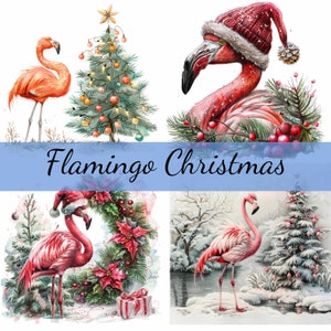 Paquete de 16 imágenes prediseñadas navideñas de flamencos, 16 archivos JPG de alta calidad, manualidades, creación de tarjetas, imágenes prediseñadas, manualidades con papel digital, álbumes de recortes