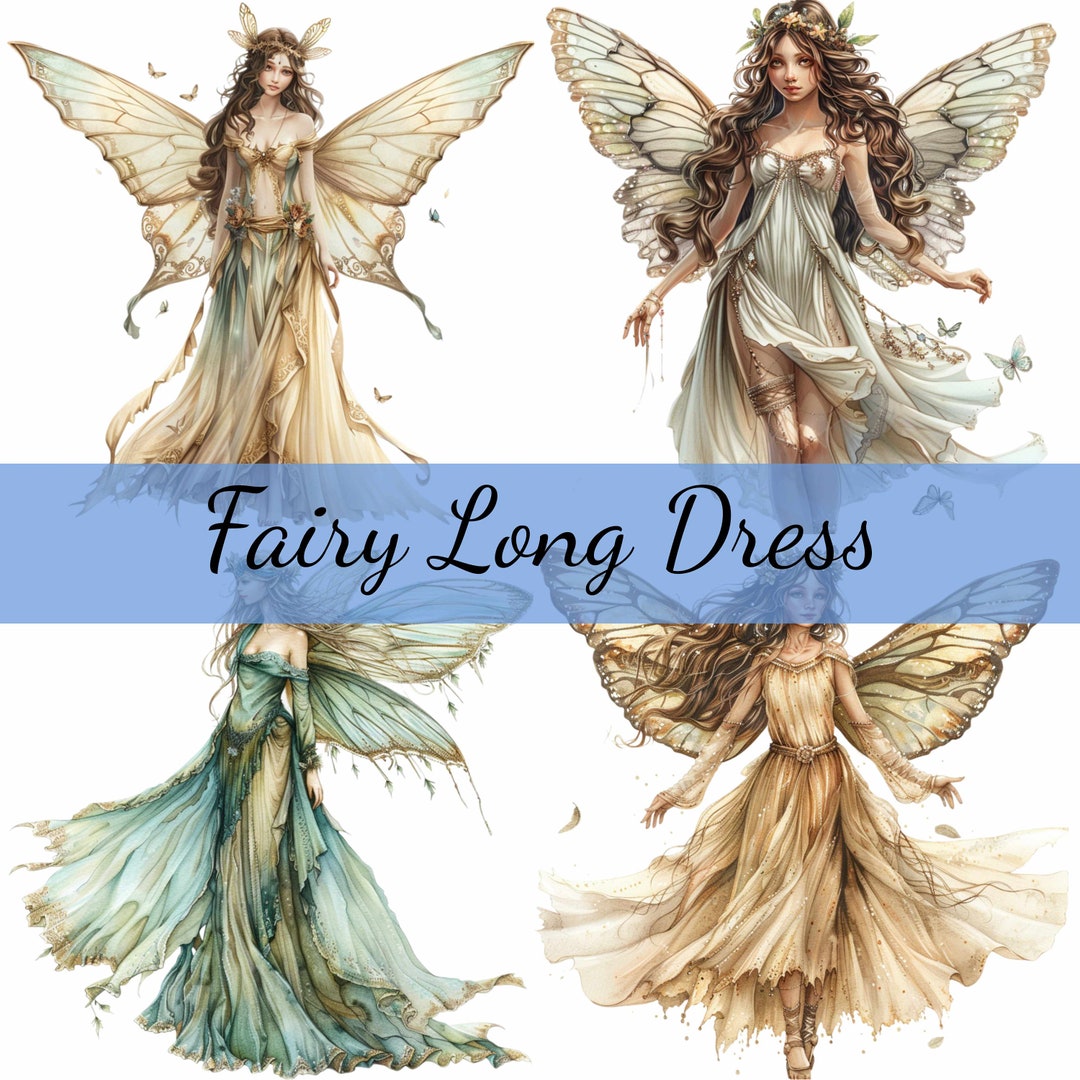 green emerald velvet dress Pretty Fairy Dress Clipart Bundle