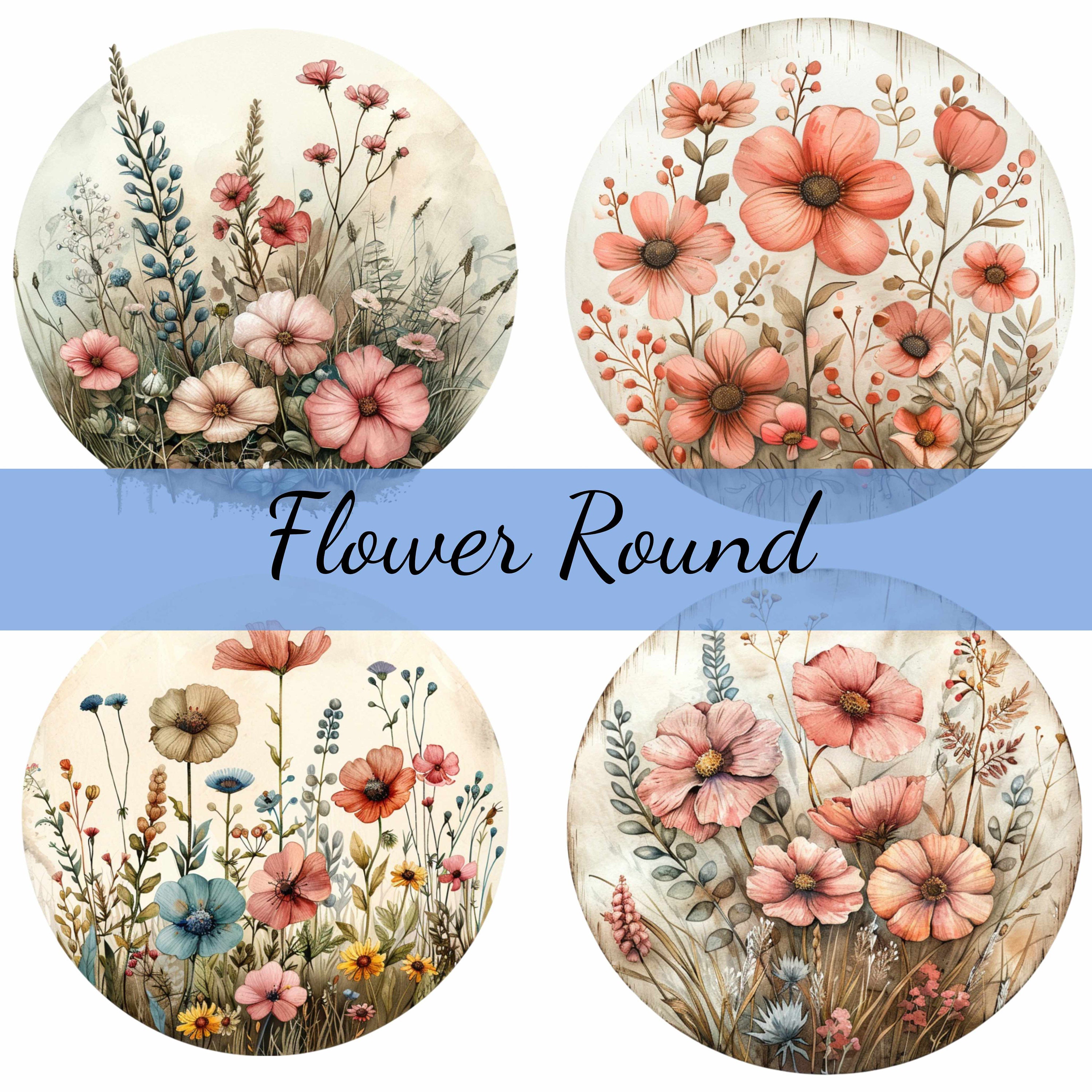 Lot De 2 Canevas à Broder - 1 Rond 33cm, 1 Ovale 50x32cm - Motif Floral - Occasion